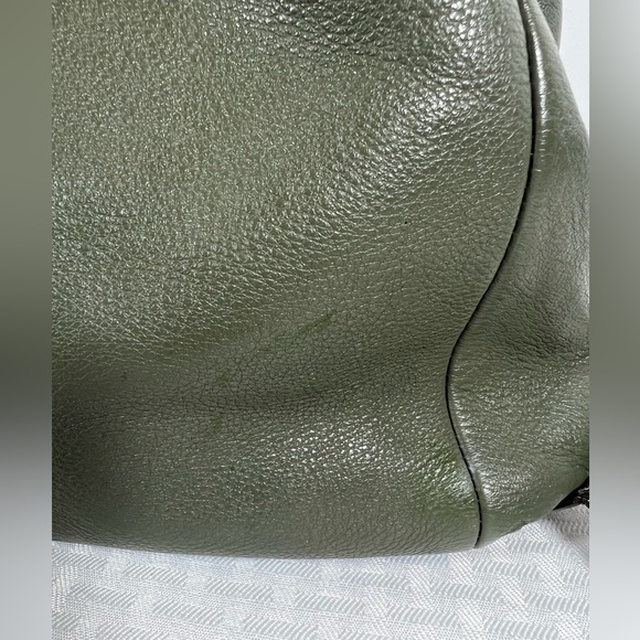 4019: Coach Olive Green Pebbled Leather Drawstring Backpack - Picture 4 of 13
